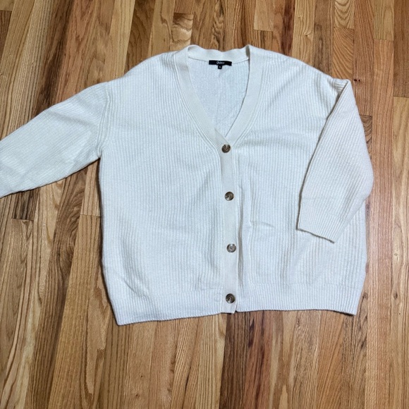 QUINCE Mongolian Cashmere Oversized Boyfriend Cardigan Sweater Heather Ivory - Picture 4 of 9